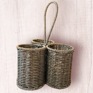 Gray wicker utensil holder